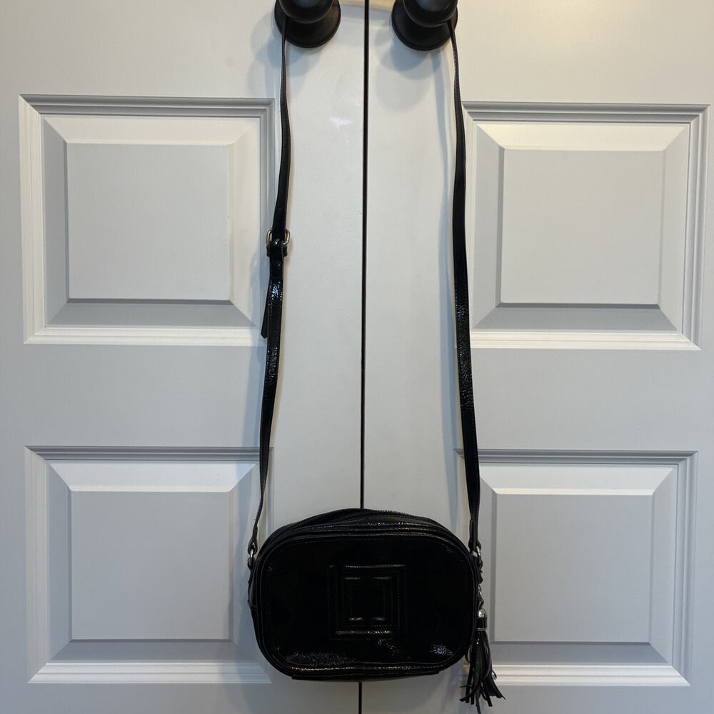 Vintage Liz Claiborne Black Faux Leather Crossbody Shoulder Purse B